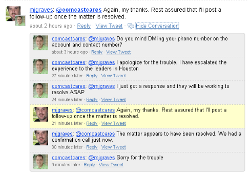 Twitter Exchange with @comcastcares 000043c1 Comcast Trouble Resolved With Help From Their Tweeple