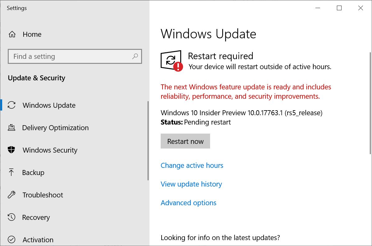 Windows 10 Update downloaded, ready to install.